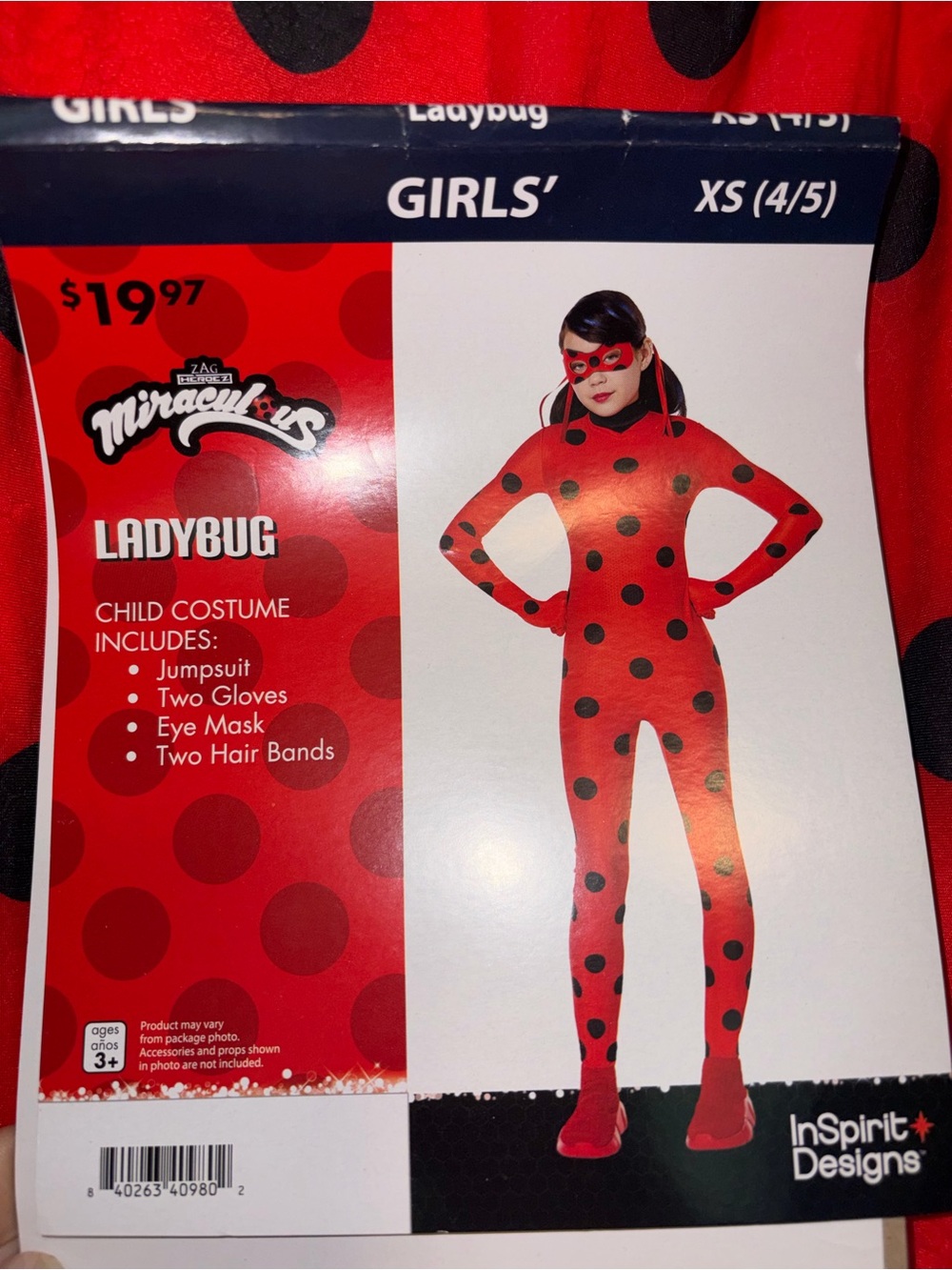 InSpirit Designs Ladybug Girls Costume Set XS 4/5 Red/Black Jumpsuit Mask